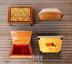 VTG Reuge Fascination Wood Inlaid Music Jewelry Box Velvet Lined Italy 7x4.5