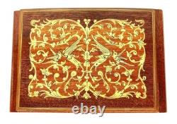 VTG Reuge Fascination Wood Inlaid Music Jewelry Box Velvet Lined Italy 7x4.5