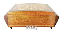 VTG Reuge Fascination Wood Inlaid Music Jewelry Box Velvet Lined Italy 7x4.5