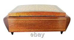 VTG Reuge Fascination Wood Inlaid Music Jewelry Box Velvet Lined Italy 7x4.5