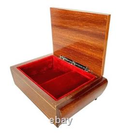 VTG Reuge Fascination Wood Inlaid Music Jewelry Box Velvet Lined Italy 7x4.5