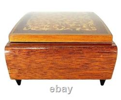 VTG Reuge Fascination Wood Inlaid Music Jewelry Box Velvet Lined Italy 7x4.5