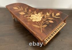 VTG Reuge Grand Piano Music Jewelry Box ITALY Floral Inlay'Lady' (VIDEO)