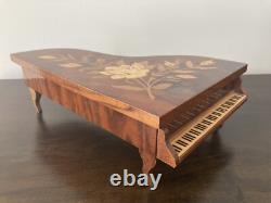 VTG Reuge Grand Piano Music Jewelry Box ITALY Floral Inlay'Lady' (VIDEO)