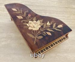 VTG Reuge Grand Piano Music Jewelry Box ITALY Floral Inlay'Lady' (VIDEO)