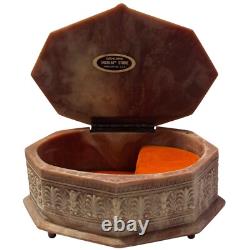 VTG Reuge Incolay Beige Stone Music Jewelry Box Can't Help Falling in Love HTF