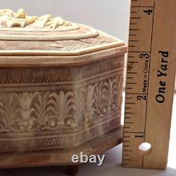 VTG Reuge Incolay Beige Stone Music Jewelry Box Can't Help Falling in Love HTF