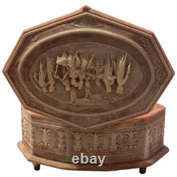 VTG Reuge Incolay Beige Stone Music Jewelry Box Can't Help Falling in Love HTF