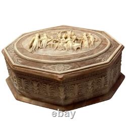 VTG Reuge Incolay Beige Stone Music Jewelry Box Can't Help Falling in Love HTF