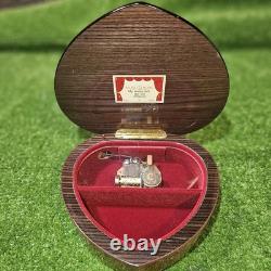 VTG Reuge Italian Handmade Wooden Music Box Sorentto Pink Heart Shaped Box EUC