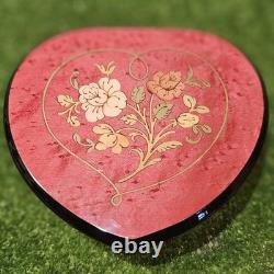 VTG Reuge Italian Handmade Wooden Music Box Sorentto Pink Heart Shaped Box EUC