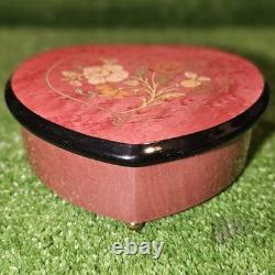 VTG Reuge Italian Handmade Wooden Music Box Sorentto Pink Heart Shaped Box EUC