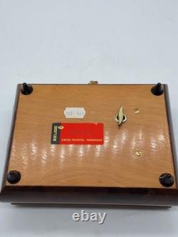 VTG Reuge Swiss Music Box Italy Inlaid Spanish Eyes Marquetry Jewelry Box Key