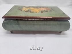 VTG Swiss Reuge Green Floral Wood Inlay Music Box. New York New York. With key