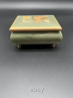 VTG Swiss Reuge Green Floral Wood Inlay Music Box Unchained Melody ITALY