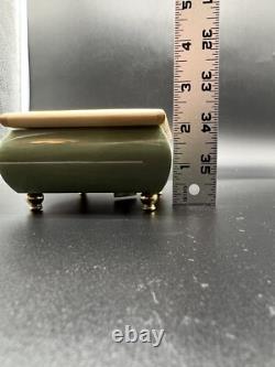 VTG Swiss Reuge Green Floral Wood Inlay Music Box Unchained Melody ITALY