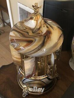 Vint 16 Italian Onyx/Marble/Glass/Brass Carousel Music Box Cigarette Carousel