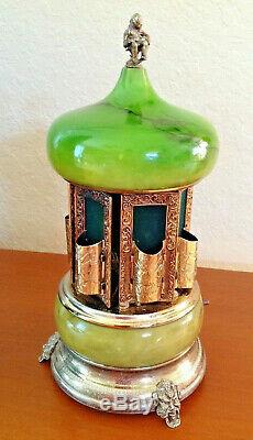 Vintage 14 Italian Onyx/Marble Brass Carousel Music Box CigaretteHolderGVC