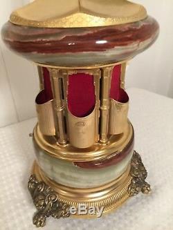 Vintage 16 Italian Onyx/Marble Brass Carousel Music Box Cigarette Carousel EUC