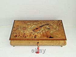 Vintage 1950's REUGE Musical Jewelry Box Italy Mandolin Flute Lacquer Inlay KEY