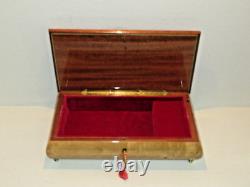 Vintage 1950's REUGE Musical Jewelry Box Italy Mandolin Flute Lacquer Inlay KEY