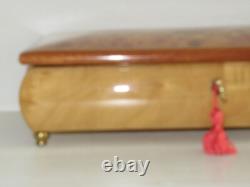 Vintage 1950's REUGE Musical Jewelry Box Italy Mandolin Flute Lacquer Inlay KEY