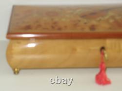 Vintage 1950's REUGE Musical Jewelry Box Italy Mandolin Flute Lacquer Inlay KEY