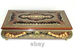 Vintage 1950's REUGE Musical Jewelry Box Swiss Movement Italy Inlaid & Lacquered