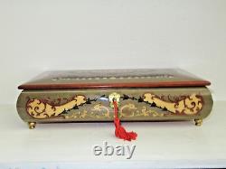 Vintage 1950's REUGE Musical Jewelry Box Swiss Movement Italy Inlaid & Lacquered