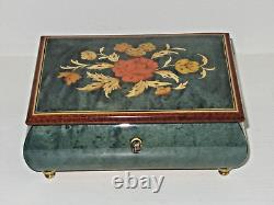 Vintage 1950's REUGE Musical Jewelry Box Swiss Movement Italy Lacquer Inlay