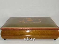 Vintage 1950's REUGE Musical Jewelry Box Swiss Movement Italy Lacquer Inlay KEY