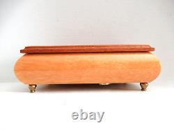 Vintage 1960s Italian REUGE Musical Jewelry Box Natural Wood Box Floral Inlay