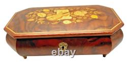 Vintage 1986 Reuge Music Box Inlay Burl Wood Laras Them Sorrento Italy Works