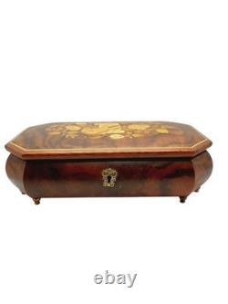 Vintage 1986 Reuge Music Box Inlay Burl Wood Laras Them Sorrento Italy Works