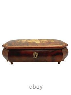 Vintage 1986 Reuge Music Box Inlay Burl Wood Laras Them Sorrento Italy Works