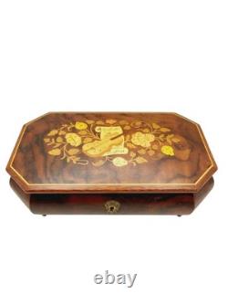 Vintage 1986 Reuge Music Box Inlay Burl Wood Laras Them Sorrento Italy Works