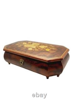 Vintage 1986 Reuge Music Box Inlay Burl Wood Laras Them Sorrento Italy Works
