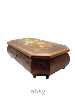 Vintage 1986 Reuge Music Box Inlay Burl Wood Laras Them Sorrento Italy Works