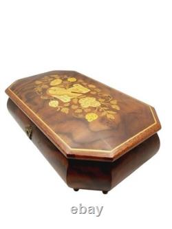 Vintage 1986 Reuge Music Box Inlay Burl Wood Laras Them Sorrento Italy Works