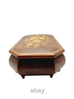 Vintage 1986 Reuge Music Box Inlay Burl Wood Laras Them Sorrento Italy Works