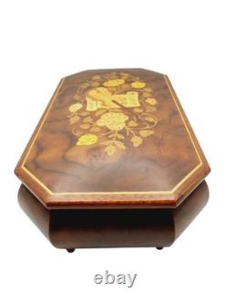 Vintage 1986 Reuge Music Box Inlay Burl Wood Laras Them Sorrento Italy Works