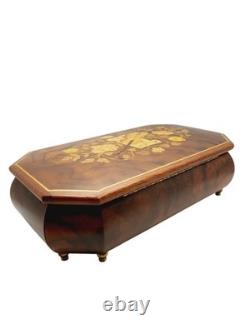 Vintage 1986 Reuge Music Box Inlay Burl Wood Laras Them Sorrento Italy Works