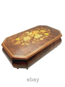 Vintage 1986 Reuge Music Box Inlay Burl Wood Laras Them Sorrento Italy Works