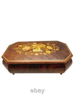 Vintage 1986 Reuge Music Box Inlay Burl Wood Laras Them Sorrento Italy Works
