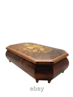 Vintage 1986 Reuge Music Box Inlay Burl Wood Laras Them Sorrento Italy Works