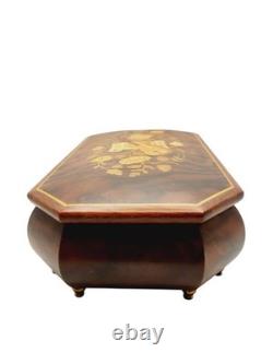 Vintage 1986 Reuge Music Box Inlay Burl Wood Laras Them Sorrento Italy Works