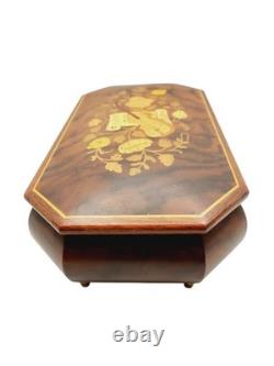 Vintage 1986 Reuge Music Box Inlay Burl Wood Laras Them Sorrento Italy Works