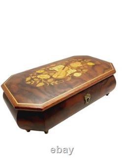 Vintage 1986 Reuge Music Box Inlay Burl Wood Laras Them Sorrento Italy Works