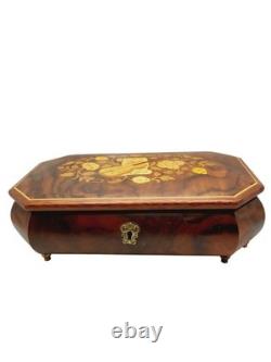 Vintage 1986 Reuge Music Box Inlay Burl Wood Laras Them Sorrento Italy Works