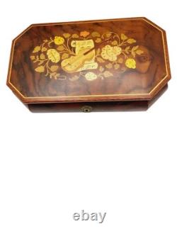 Vintage 1986 Reuge Music Box Inlay Burl Wood Laras Them Sorrento Italy Works Vintage 1986 Reuge Music Box Inlay Burl Wood Laras Them Sorrento Italy Works